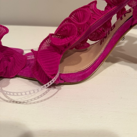 Gianni Bini Women's Franz Suede Chiffon Pink Ruffle Heel Sandals - Picture 4 of 8